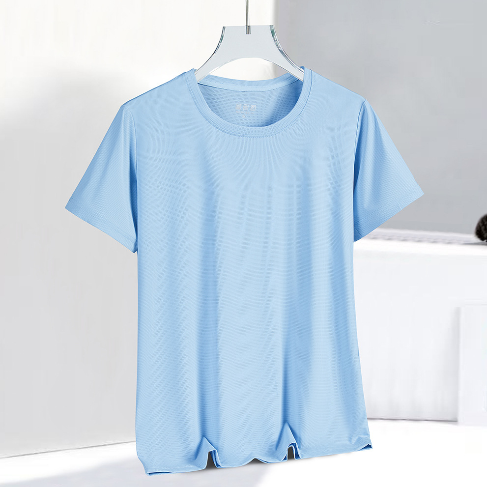 Summer Outdoor Ice Silk Quick-drying T-shirt Sports Crewneck Elastic Quick-drying Breathable Ice Silk Shirt Fitness Running Women's Short Sleeve
