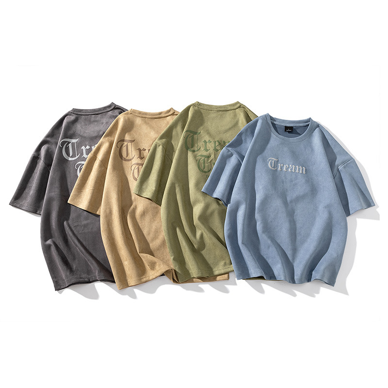 Trendy Men's Suede T-shirt Loose Fit Short Sleeved Summer Top_voghion.com