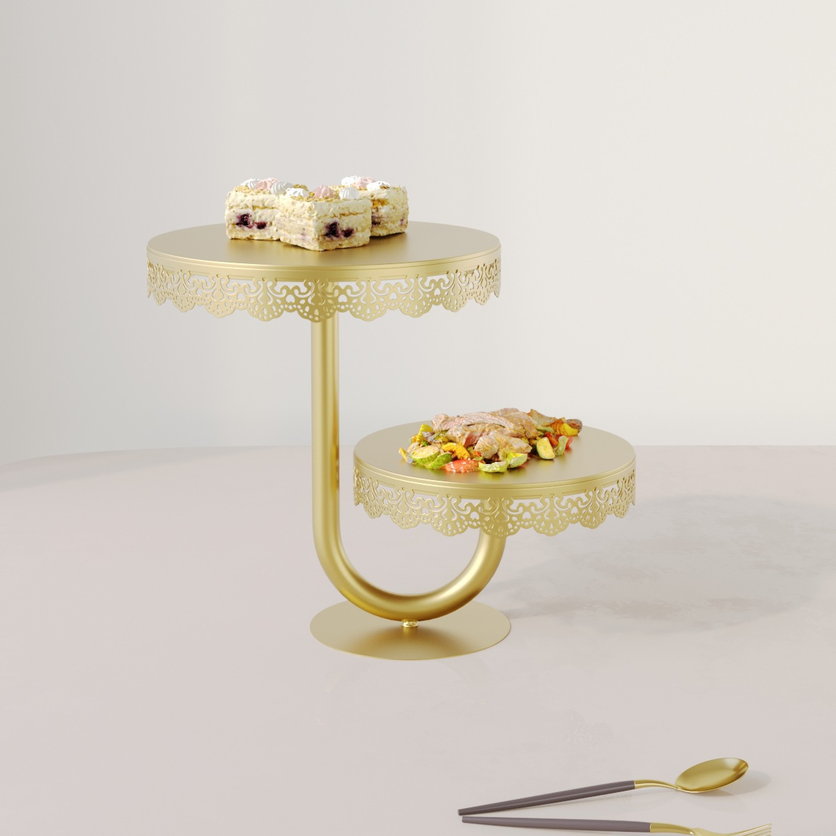 Estante de pastel de oro de lujo ligero europeo decoración de boda mesa de postres decoración de mesa de postres Amazon snack platos de pastel al por mayor