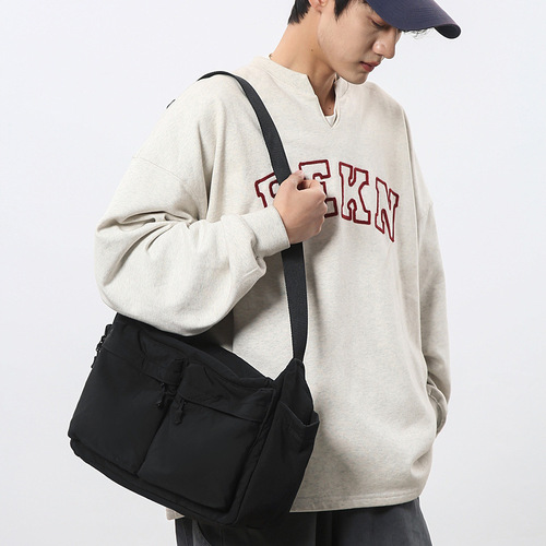 Japanese-style casual crossbody bag for men, large-capacity waterproof Ruiying backpack with multiple pockets—workwear-inspired single-shoulder bag; women's messenger bag