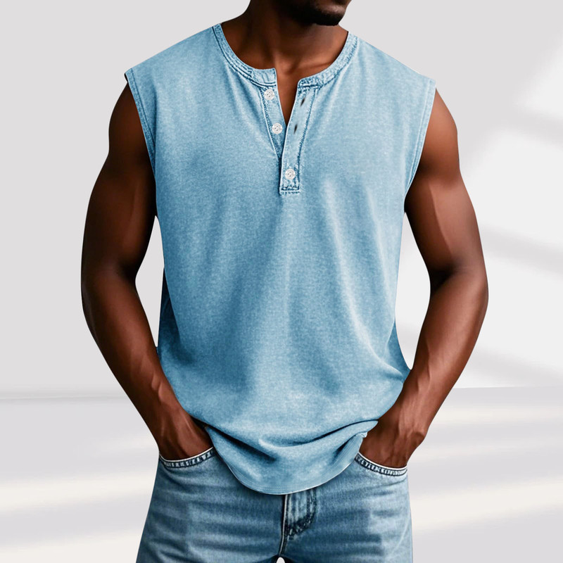 Cross-Border Amazon Men's Casual Solid Color Sleeveless Round Neck Half-Button Fashion Simple T-Shirt Round Neck Top Vest Cross-Border Amazon Men's Casual Solid Color Sleeveless Round Neck Half-Button Fashion Simple T-Shirt Round Neck Top Vest