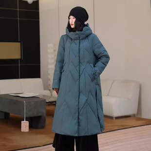 Winter New 90 white duck down mid-length down jacket women's elegant fashionable lace hat over the knee thickened warm coat