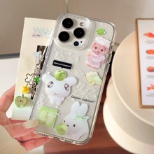 可爱小兔小熊适用iPhone16promax手机壳苹果15pro防摔14挂件13p女