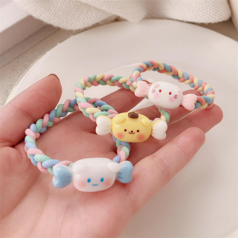 Caramelo lindo animal trenzado anillo de cabello cuerda de cabeza dulce niña alta elástica ins Fengsen cuerda de cabello correa de correa adornamiento para el cabello