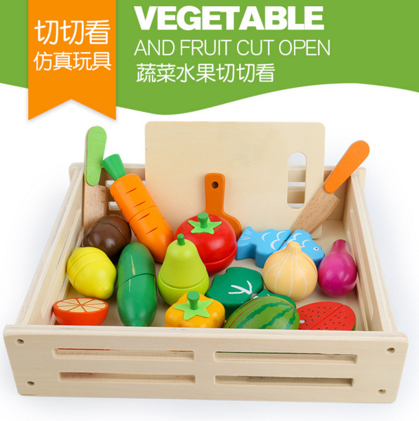 Weiweihu niños de madera con hebilla magnética, rompecabezas de frutas y verduras, pan, simulación de bricolaje, juguetes educativos de música de corte