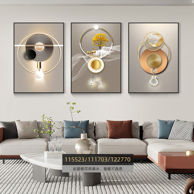 Pintura de decoración de la sala de estar moderna de lujo ligera Fukuyan atmósfera tripartita mural significa un buen fondo de sofá pintura colgante de pared
