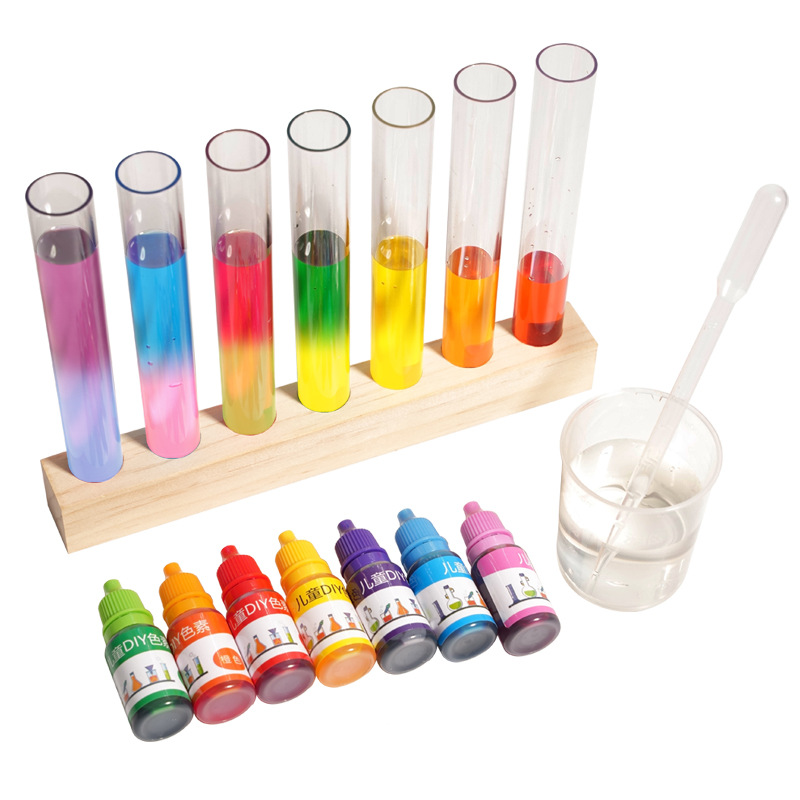 Experimento científico transfronterizo para niños pequeños DIY colorido estudiantes tres colores primarios de color de tubo de ensayo de ensayo de ensayo de rompecabezas