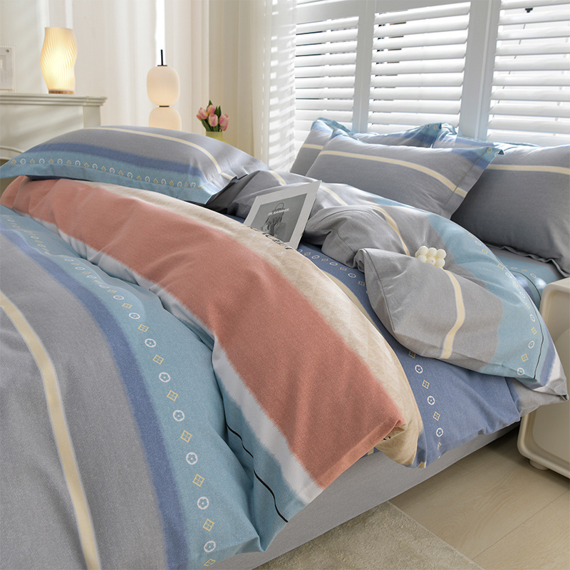 Ropa de cama de algodón agradable para la piel, funda de edredón, ropa de cama de alta gama, juego de cuatro piezas de lijado de algodón 100 engrosado universal de cuatro estaciones