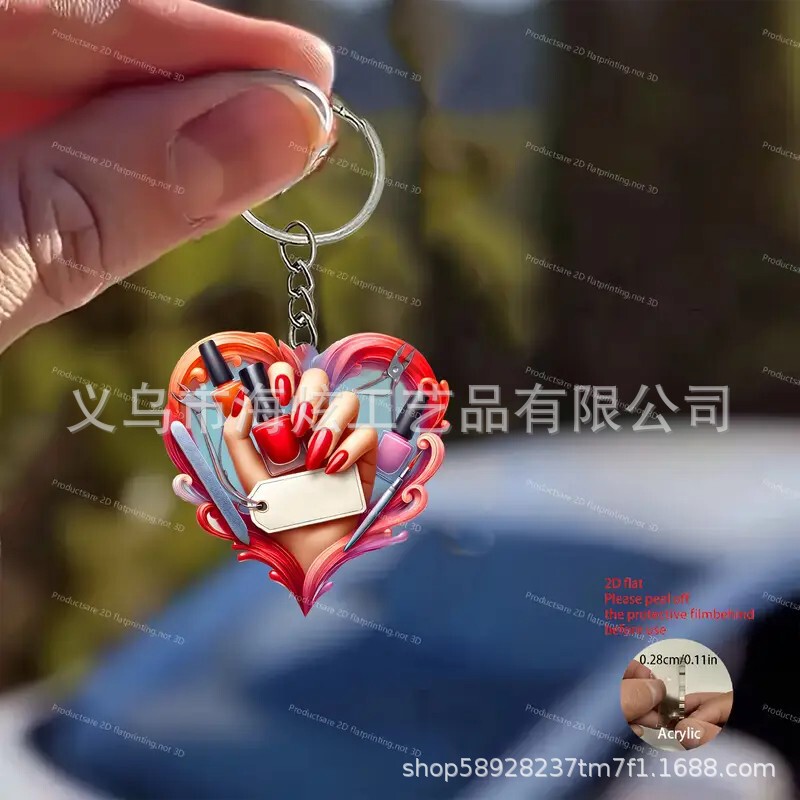 2D Cross-Border New Nail Polish Lover Keychain Flat Pendant Bag Acrylic Pendant Holiday Decoration