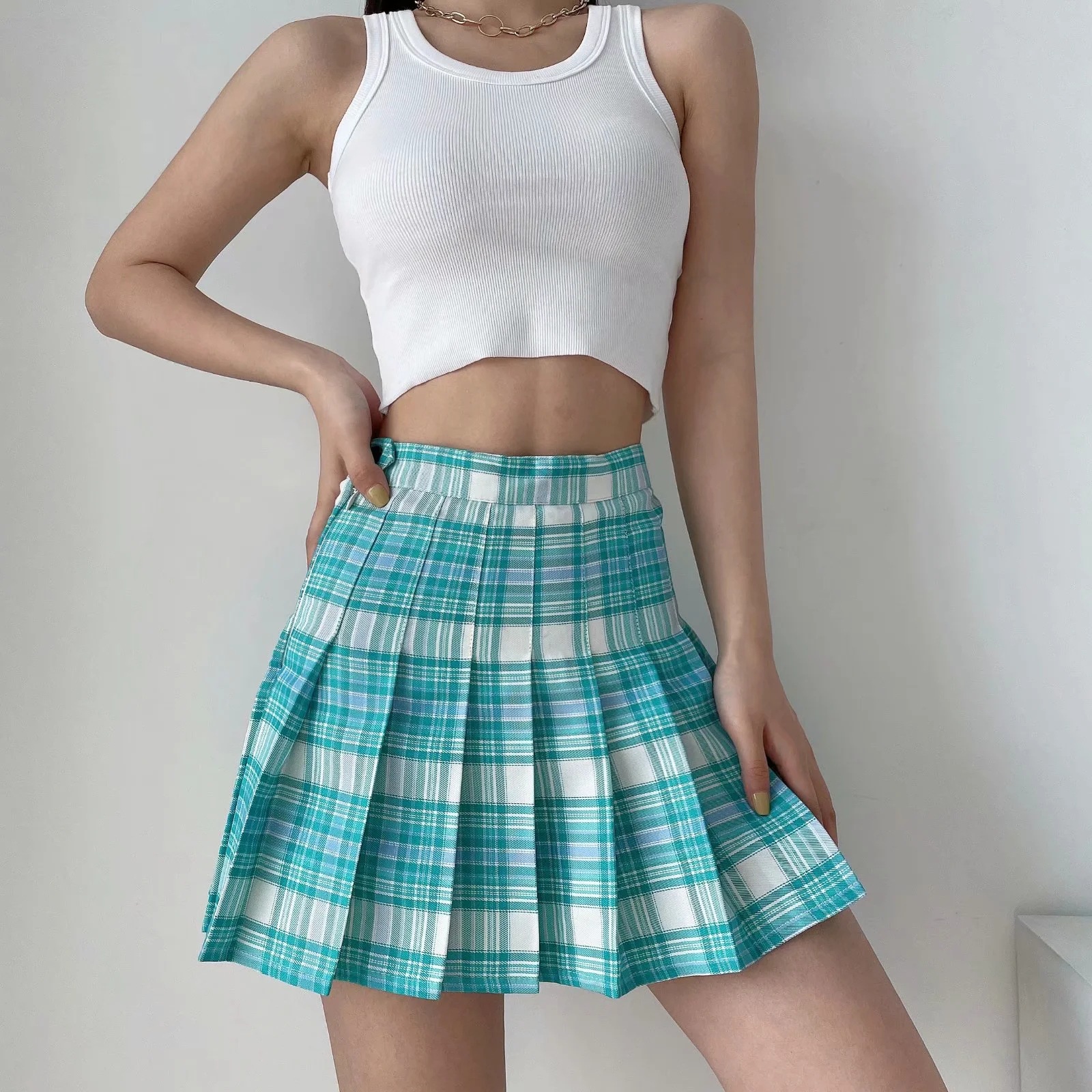 retro student high waist hip pleated skirt NSAC57411