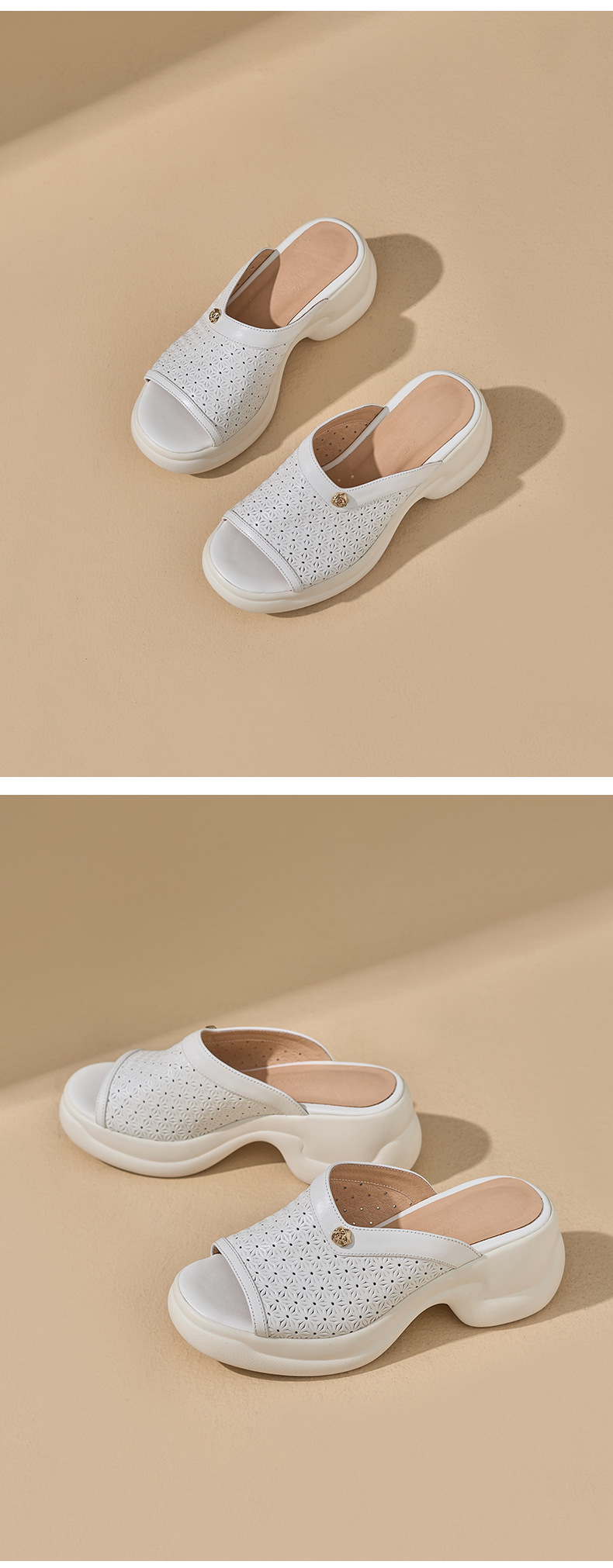 Sandal cao gót nữ mũi hở đế dày 6,5 cm phong cách đơn giản — màu trắng ngà chi tiết 10