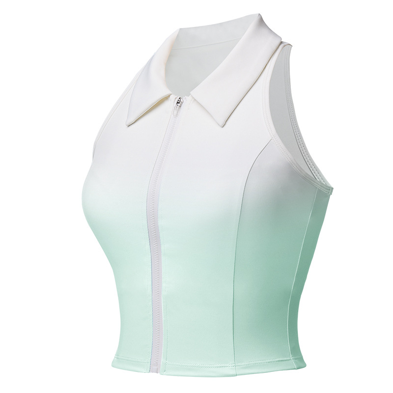 Uniforme de tenis transfronterizo Chaleco deportivo para mujer Chaleco sin mangas transpirable de secado rápido Chaleco de solapa degradado con cuello POLO