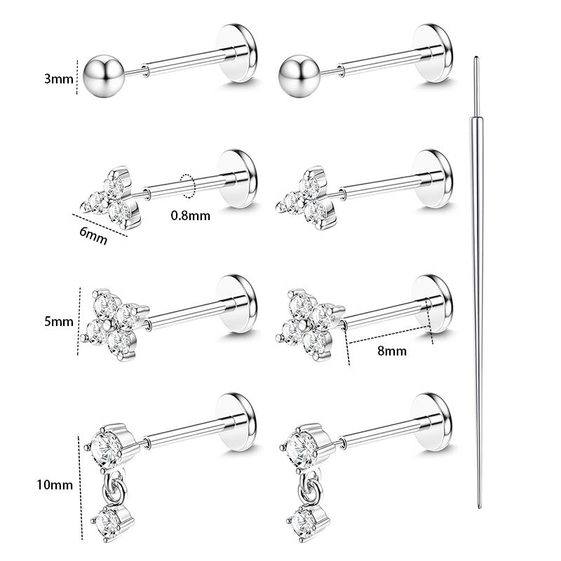 16G labret stud size and finish detail