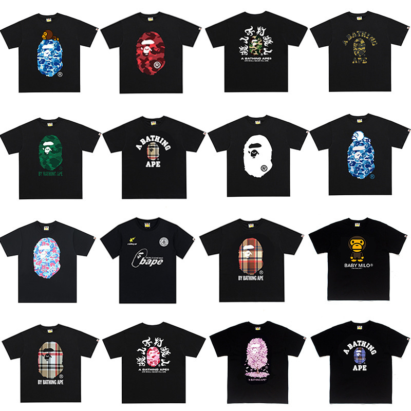 High-Quality Bape Letter Print Casual Heavyweight Pure Cotton T-Shirt with Complete Tags, Unisex, Loose Fit, Versatile High-Quality Bape Letter Print Casual Heavyweight Pure Cotton T-Shirt with Complete Tags, Unisex, Loose Fit, Versatile