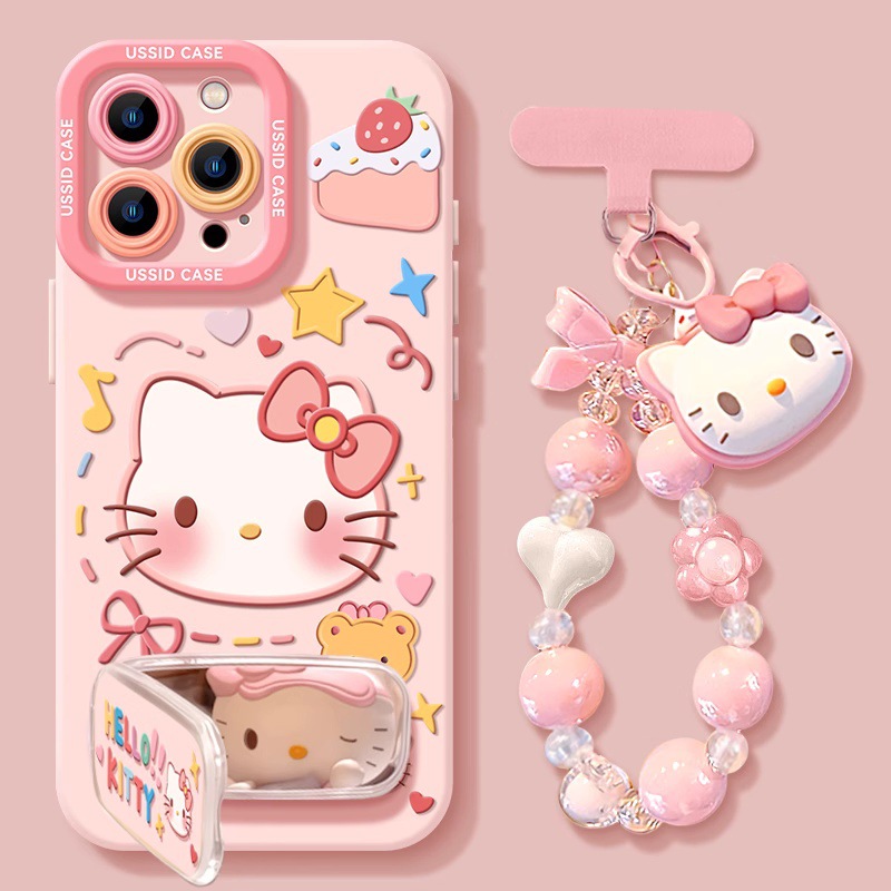 Kitty Cat Pink Mirror with Hanging Chain Apple iPhone 17 Pro Max Phone Case Suitable for Air 16, Shockproof