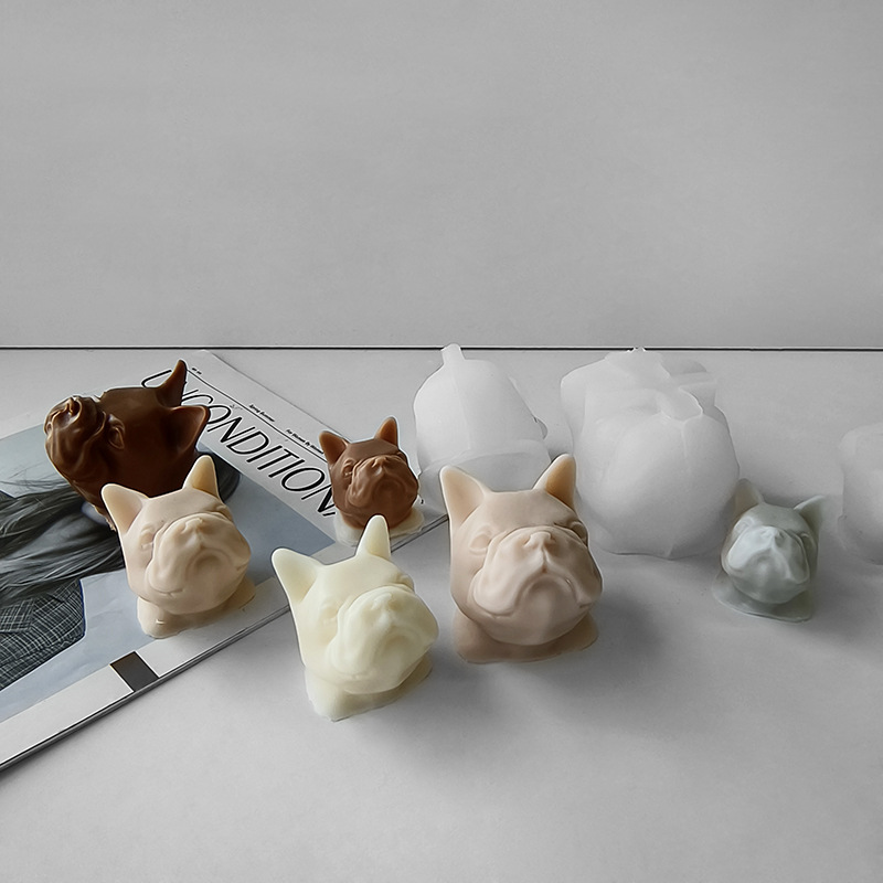 Jiahuimei cachorro cabeza aromaterapia vela método Bulldog yeso fragante piedra epoxi decoración molde de silicona