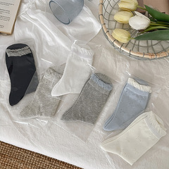 miu系襪子女2025春夏薄款蝴蝶結中筒襪可愛花邊堆堆襪棉韓國襪子