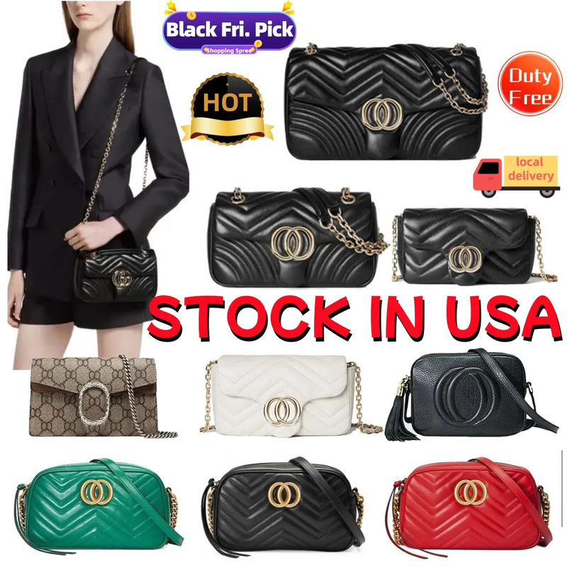 In-Stock Double g Bag Marmont Chain Shoulder Crossbody Women's Bag Versatile Genuine Leather Dionysus Heart Bag Small Square Bag