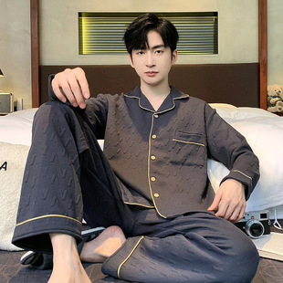 Men's Pajamas Autumn and Winter New Thickened Air Cotton Sandwich Long Sleeve Simple Casual plus size Warm Home Clothes suit