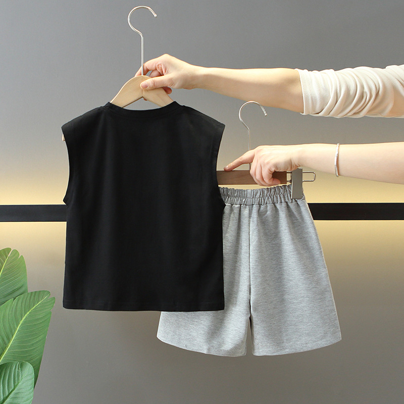 7870 traje de verano para niños 2025 nuevo chaleco casual para niños bebé guapo y fresco traje de dos piezas de verano