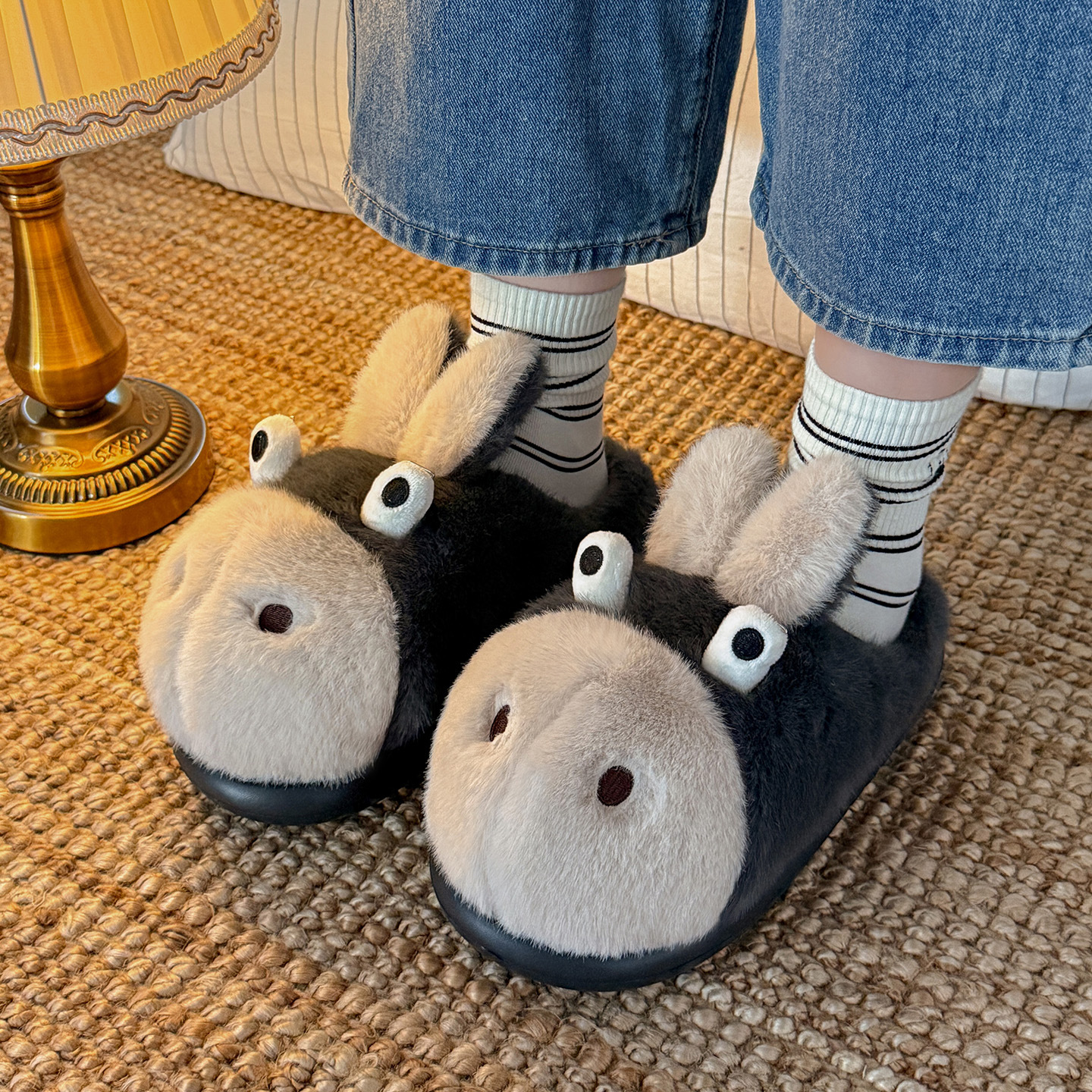 憨憨小驴棉拖鞋女秋冬季家居室内软底防滑保暖家用毛毛拖鞋男批发