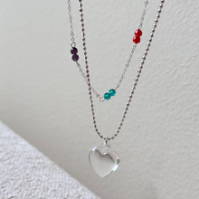 韩国东大门代购款爱心项链彩色水晶叠戴锁骨链2024年春夏新品
