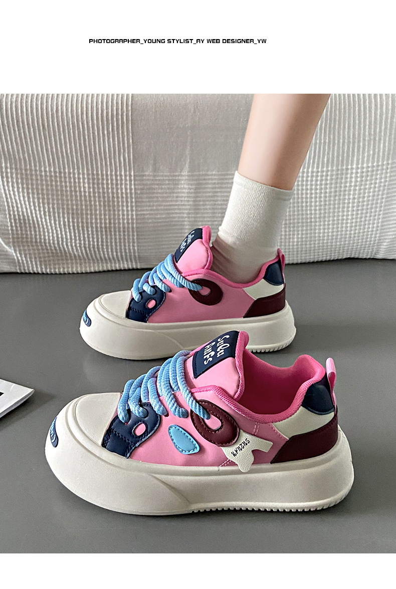 Petites chaussures blanches femme 2024 printemps nouvelle étudiante édition coréenne Instagram tendance polyvalente semelle épaisse chaussures de sport et chaussures décontractées_voghion.com