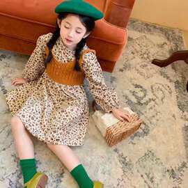 2024秋季新款韩版女童宝宝碎花裙 毛线马甲两件套35020