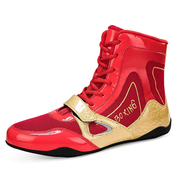 Cross-Border Large Size 45 46 47 Couples Same Style Boxing Shoes for Men and Women Red Boxing Competition Mid-Top Professional Sports