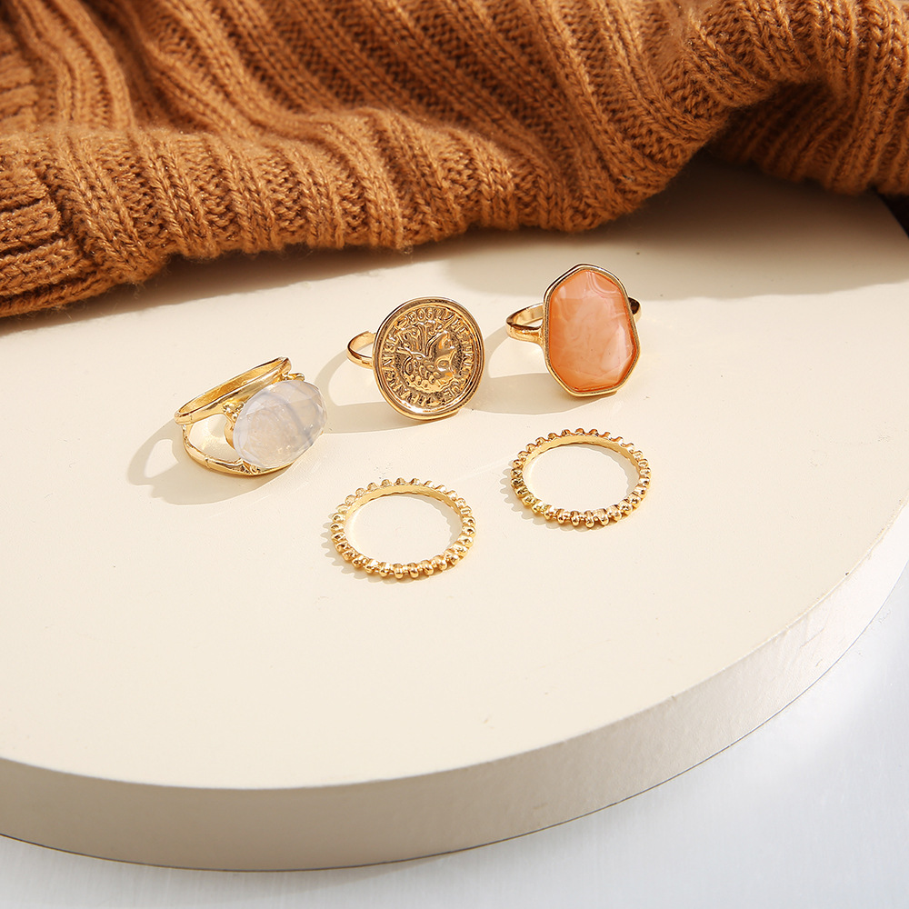 Fashion Portrait Alloy Plating Inlay Rhinestones Rings 5 Pieces