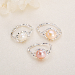 Zhuji Pearl Jewelry White Pearl Women's Ring Niche Design Knitted Ring Index Finger ins Factory Wholesale