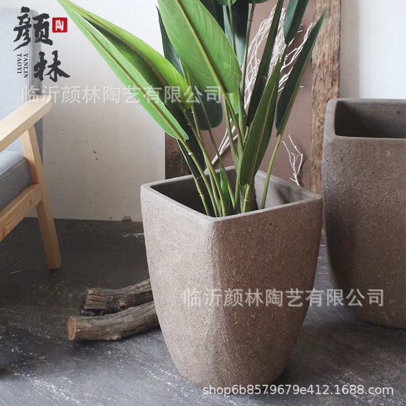 Cuadrado boca redondo fondo maceta de cerámica gruesa arena púrpura ventilación de cerámica interior balcón verde decoración maceta de gran calibre combinación maceta