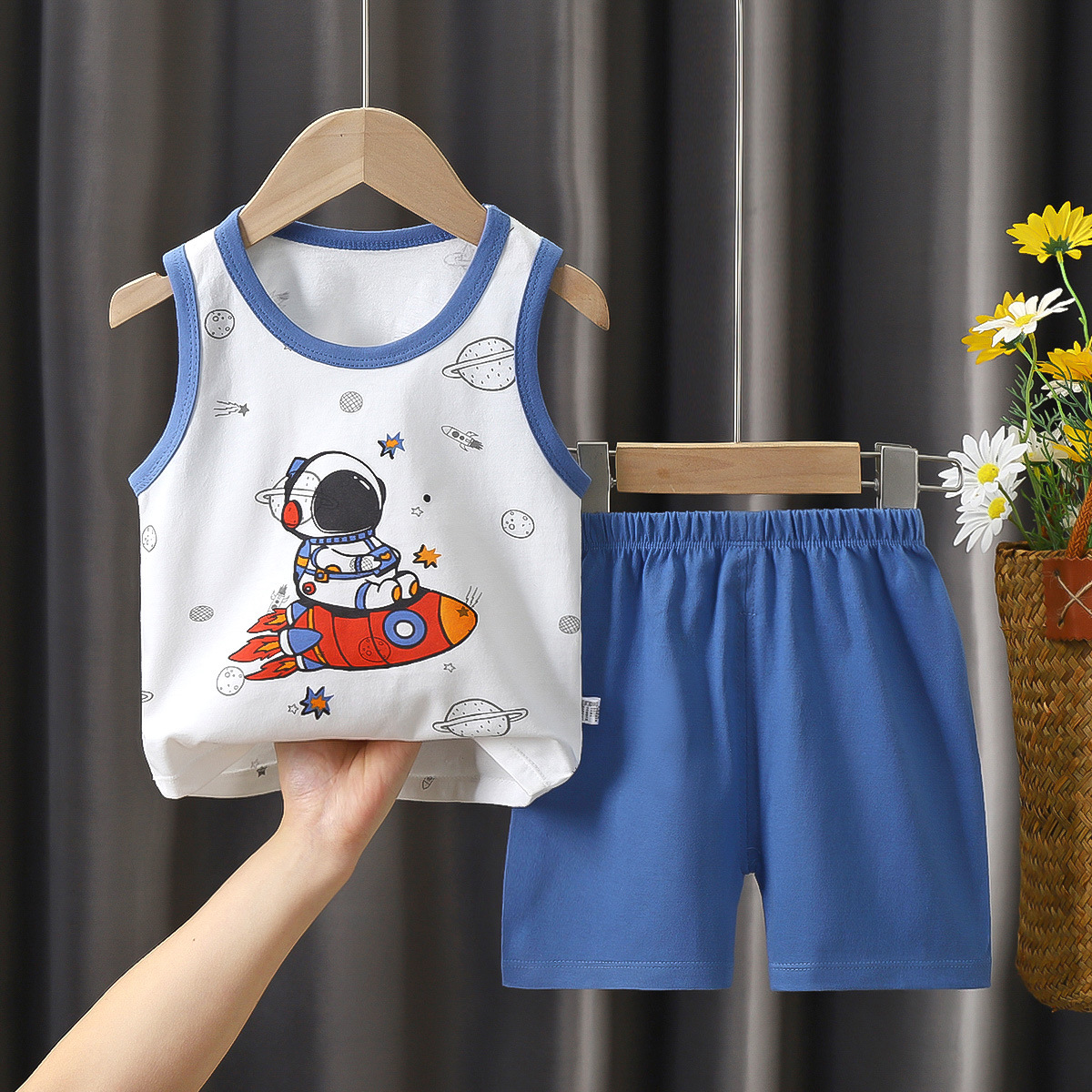 Traje de chaleco para niños, verano de algodón puro, nuevo estilo, verano para bebés, pantalones cortos coreanos, traje de dos piezas para niños