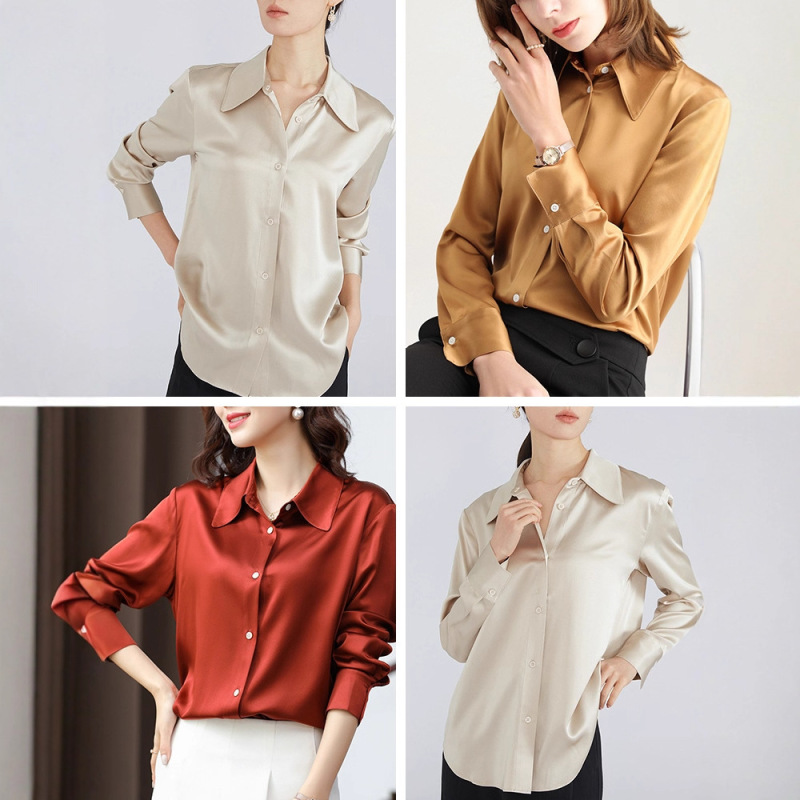 40 Mm Mulberry Silk Shirt Silk Shirt Women's Heavy Satin Top Long Sleeve Silk Women's Thick