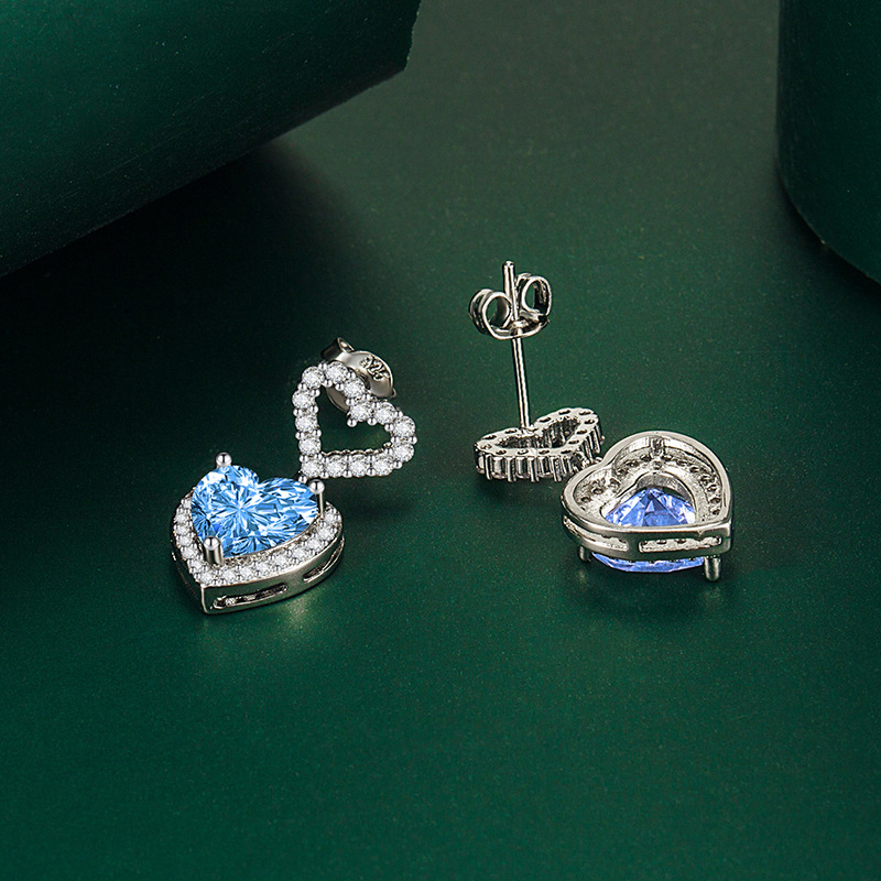 Fashion Heart Shape Copper Inlay Zircon Drop Earrings 1 Pair