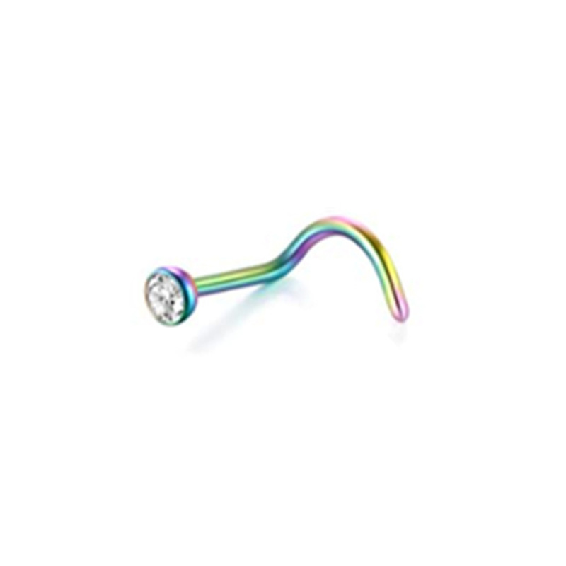 Edelstahl-Nasenpiercing in verschiedenen Farben, gerader S-L-Stabform mit Herz- und Kugelform_voghion.com