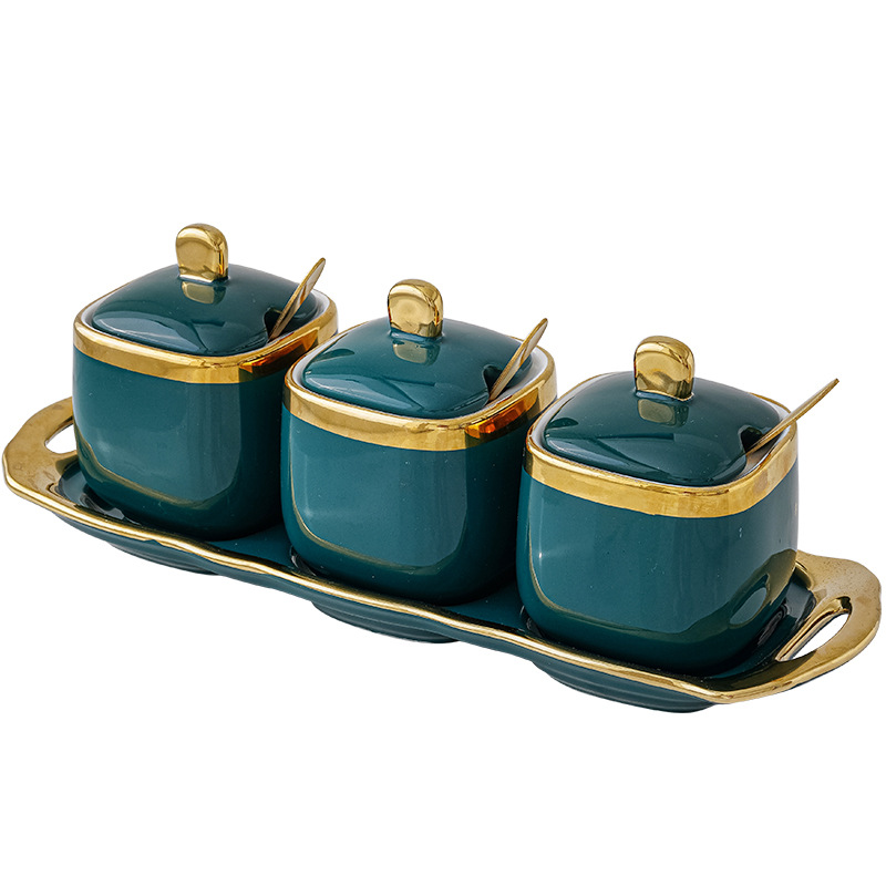 Luz nórdica de lujo cerámica condimento tarro condimento caja creativa sal tarro condimento caja combinación traje de almacenamiento tarro cocina suministros