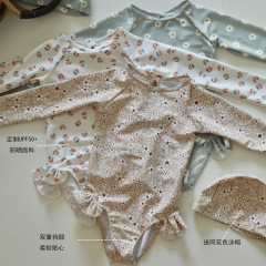 Summer Girls' Long Sleeve One-piece Swimsuit Baby Cute Sunscreen Floral Swimsuit Princess Ins Style Swimwear Wholesale