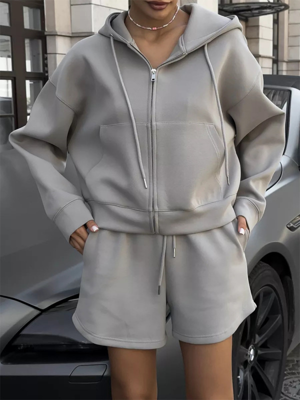 AliExpress 独立したステーションファッション女性のフード付き大きなポケットスウェットシャツショーツツーピースカジュアルスーツ女性|undefined