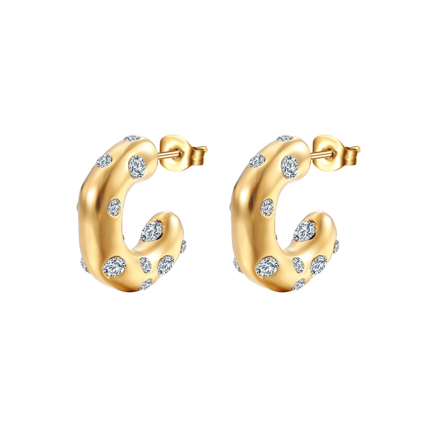 1 Pair Fashion C Shape Plating Inlay Stainless Steel Zircon Ear Studs display picture 4