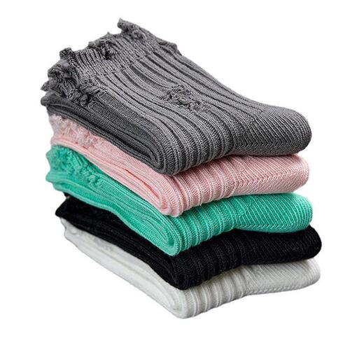 破洞袜子乞丐袜女中筒小红书ins网红同款个性袜子外穿纯色潮袜