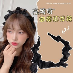 Black Pleated Bow High Crown Hair Band for Women - Ethereal and Elegant Hairpin with Silk Surface, Hair Tying Band, Headband, Hair Accessory, New