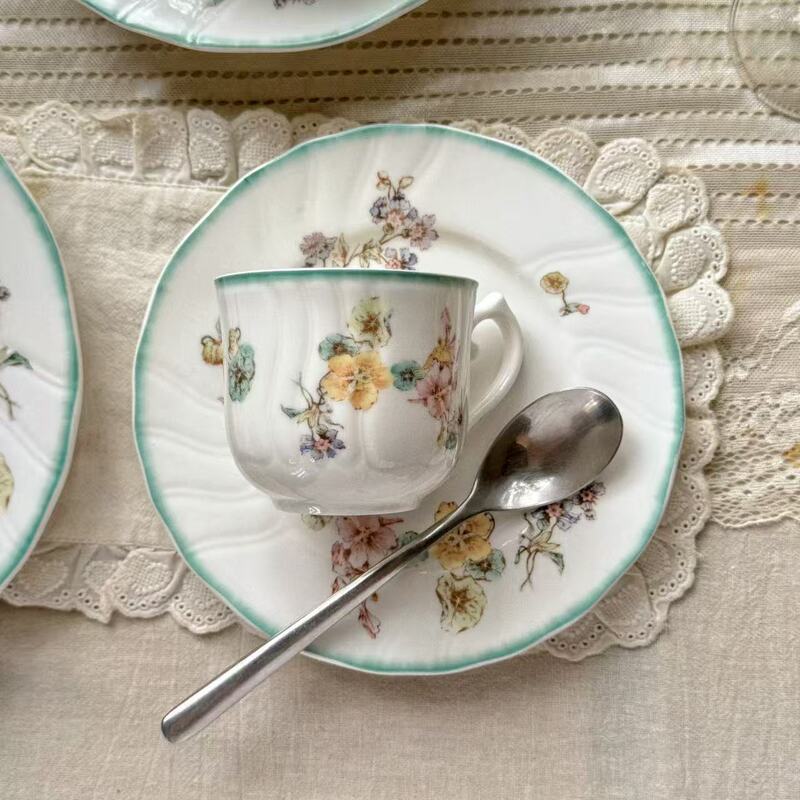 法式复古绝美木槿花陶瓷餐具咖啡杯碟餐盘汤盘甜品盘陶瓷碗盘子|undefined