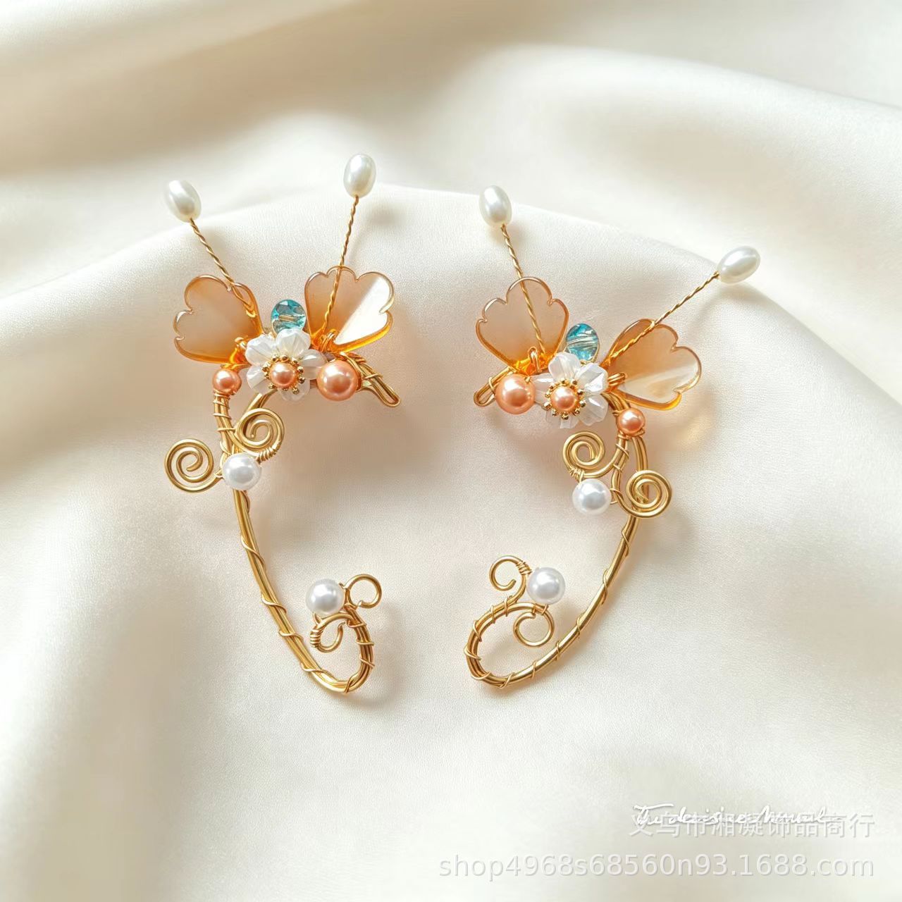 Cross-Border Foreign Trade Supply, Handmade Ear Clips for Non-Pierced Ears, Hanfu and Traditional Chinese Costume Accessories, Traditional Chinese Style Earrings, Supports Bulk Orders