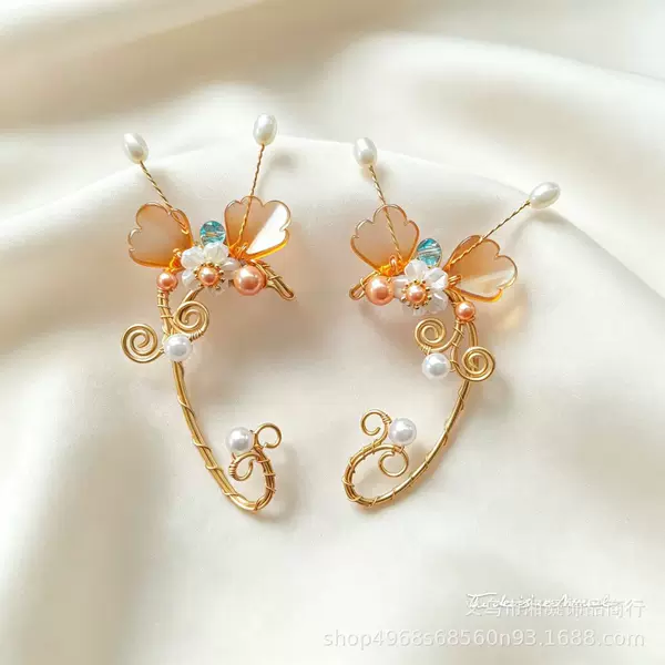 Cross-Border Foreign Trade Supply, Handmade Ear Clips for Non-Pierced Ears, Hanfu and Traditional Chinese Costume Accessories, Traditional Chinese Style Earrings, Supports Bulk Orders
