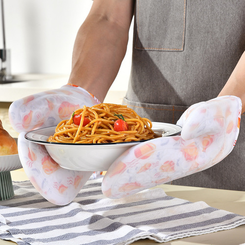 Thickened silicone insulation gloves, high temperature resistant microwave anti-scalding gloves, household baking oven silicone gloves