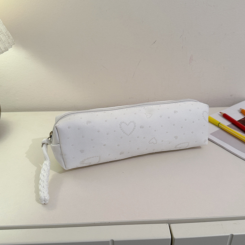 Ins-Style Cute Heart-Shaped Printed Portable Pencil Case, Large-Capacity Student Stationery Storage Bag, Simple Canvas Makeup Bag