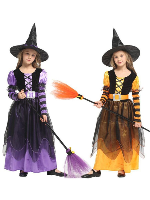 ハロウィン子供用魔女プリンセスコスチューム帽子付き仮装魔女パフォーマンスコスチューム学校ドラマパフォーマンスコスチューム|undefined