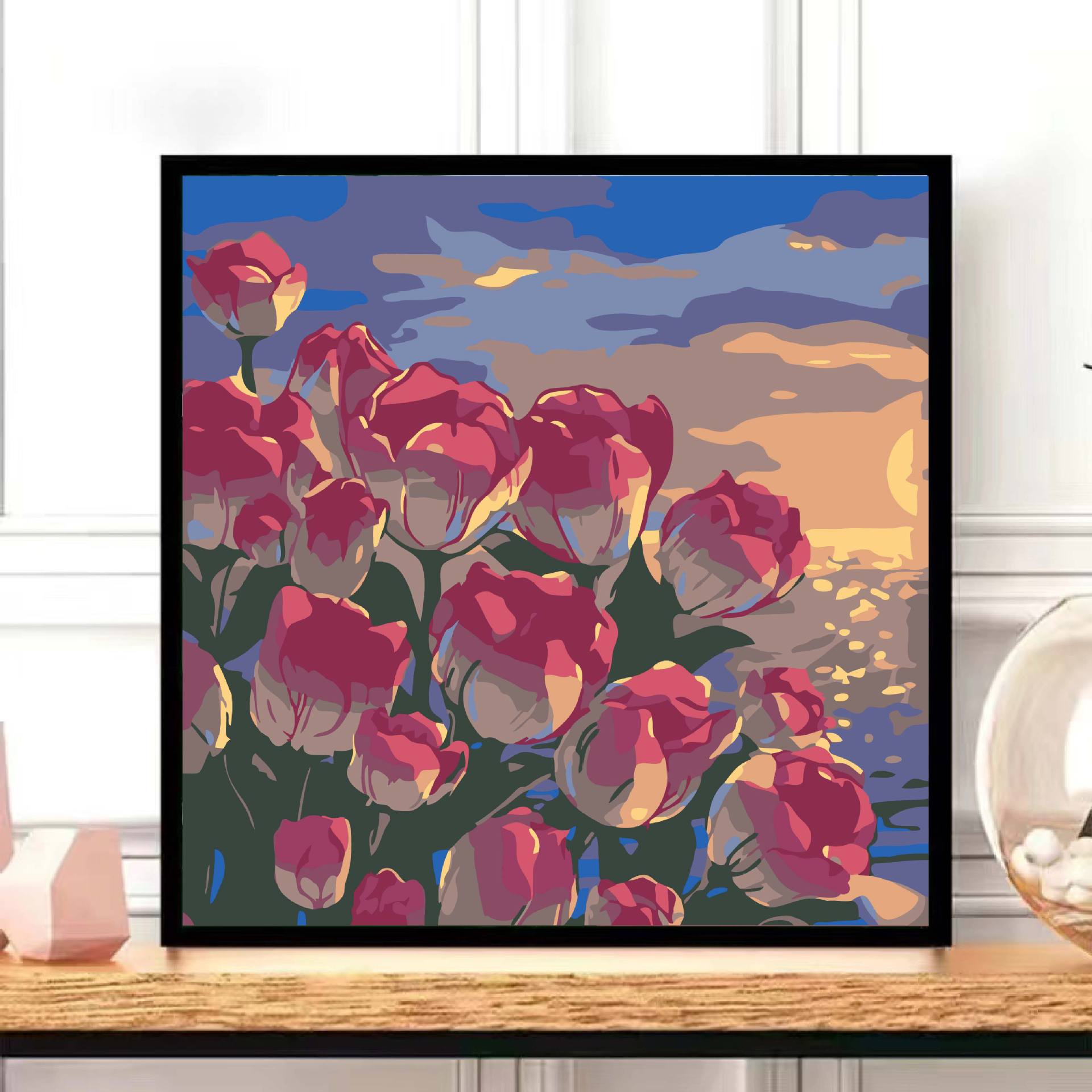 TikTok fuente popular fábrica de entrega de una sola pieza bricolaje pintura al óleo digital lindo pintado a mano relleno de color pintura decorativa paisaje flor