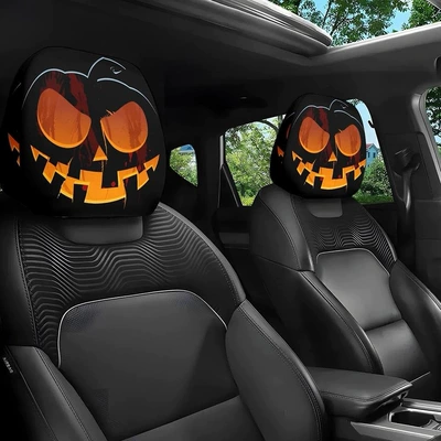 Cross-Border Halloween Flame Evil Expression Car Pillowcase Elastic Universal Car Interior Dust Cover Factory Direct Sales